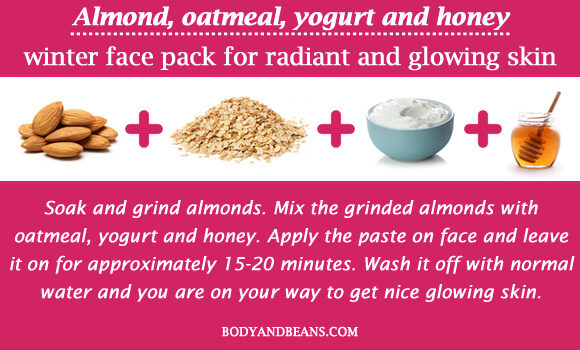 Almond, oatmeal, yogurt and honey winter special face packs for radiant and glowing skin