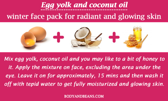 Egg yolk and coconut oil winter special face packs for radiant and glowing skin