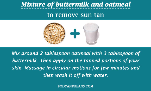 Mixture of buttermilk and oatmeal to remove sun tan