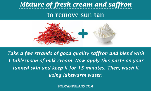Mixture of fresh cream and saffron to remove sun tan