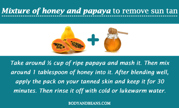 Mixture of honey and papaya to remove sun tan