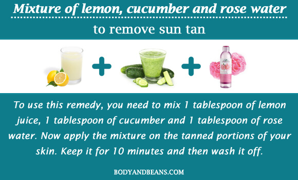Mixture of lemon, cucumber and rose water to remove sun tan