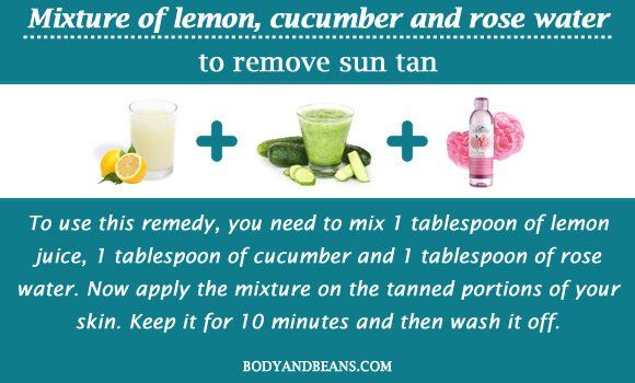 Mixture of lemon, cucumber and rose water to remove sun tan