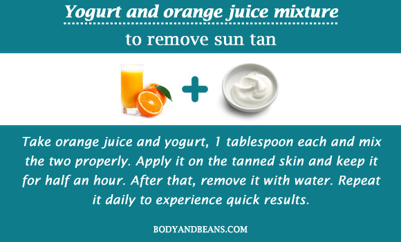 Yogurt and orange juice mixture to remove sun tan